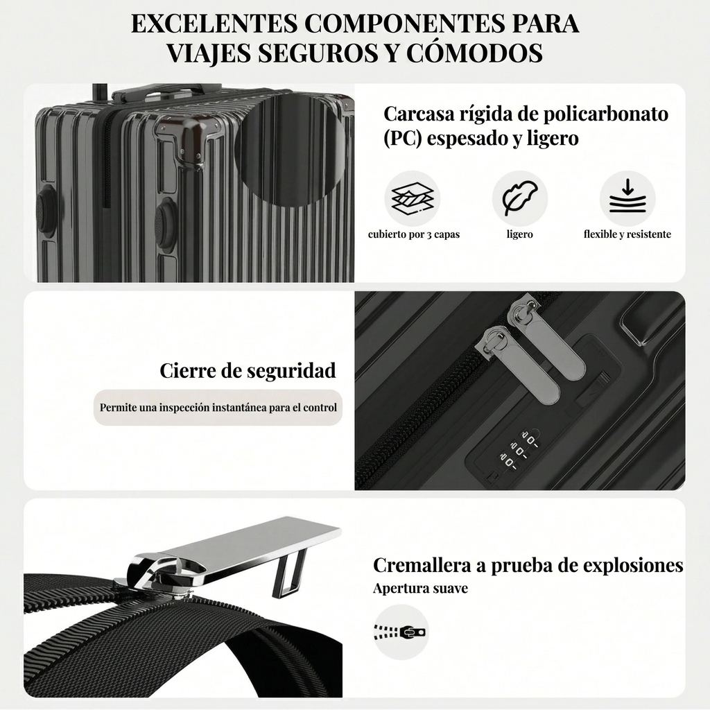 Set de 5/4 Maletas (23/51/57/67/77) – Equipaje Rígido de ABS, Dobles Ruedas Silenciosas 360° y Candado TSA Incorporado. Estilo Elegante, Ligeras y Silenciosas. ¡Ideal para Viajes de Negocios y Vacaciones en Familia!