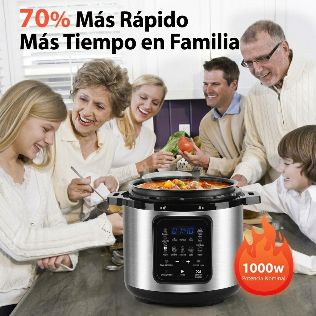 Olla Eléctrica a Presión 6L, Multifunción 14en1, Rápida, Programable con Panel LED, para 12 Personas | Regalo Ideal