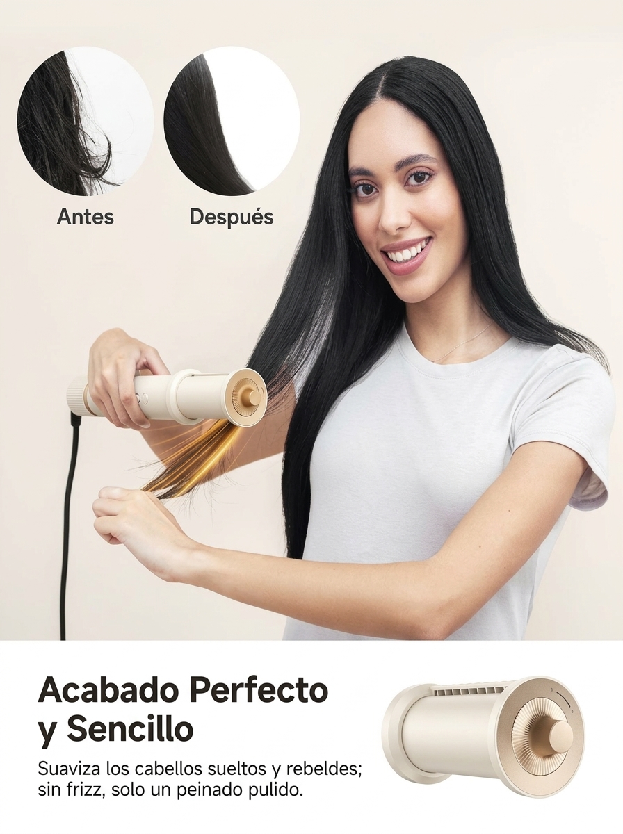 Moldeador de Pelo 7 en 1, Secador y Rizador Multifunción con Secado Rápido, 220-240 V, 50-60 Hz, 2 Barriles para Rizar, Cepillo Alisador, Cepillo para Dar Volumen y Suavizar, Herramienta de Peinado Multifunción para Crear Rizos, Ondas, Volumen y un Acabad