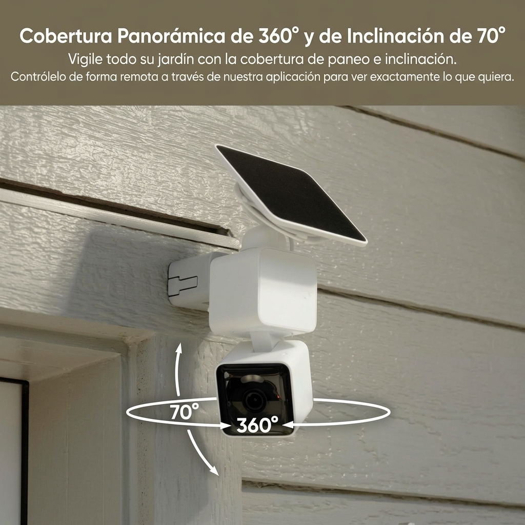Cámara de Vigilancia Exterior Solar 2K, Inalámbrica con Visión Nocturna a Color, Seguimiento Inteligente con IA, Giro 360°, PTZ, WiFi e IP65, Cámara de Seguridad para Jardín, Patio, Garaje y Hogar