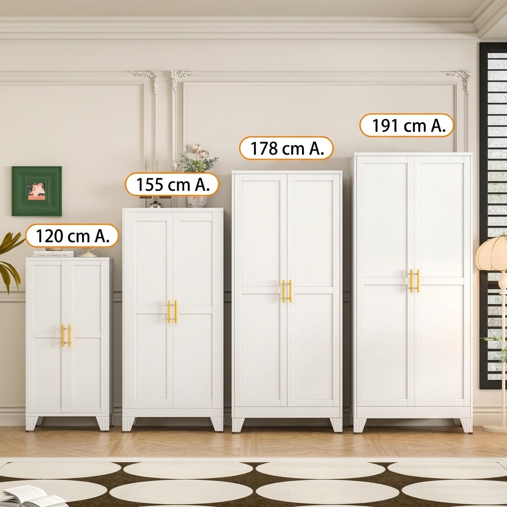 Armario de Almacenamiento de Metal con 2 Puertas, Estantes Ajustables y Tiradores Dorados, Gran Capacidad para Organizar Cocina, Despensa, Baño, Lavadero, Comedor, Salón y Oficina, Mueble Multiusos Moderno