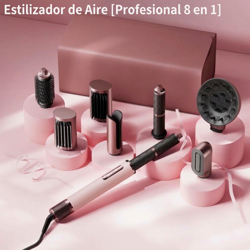 Moldeador de Pelo 7 en 1, Secador y Rizador Multifunción con Secado Rápido, 220-240 V, 50-60 Hz, 2 Barriles para Rizar, Cepillo Alisador, Cepillo para Dar Volumen y Suavizar, Herramienta de Peinado Multifunción para Crear Rizos, Ondas, Volumen y un Acabad