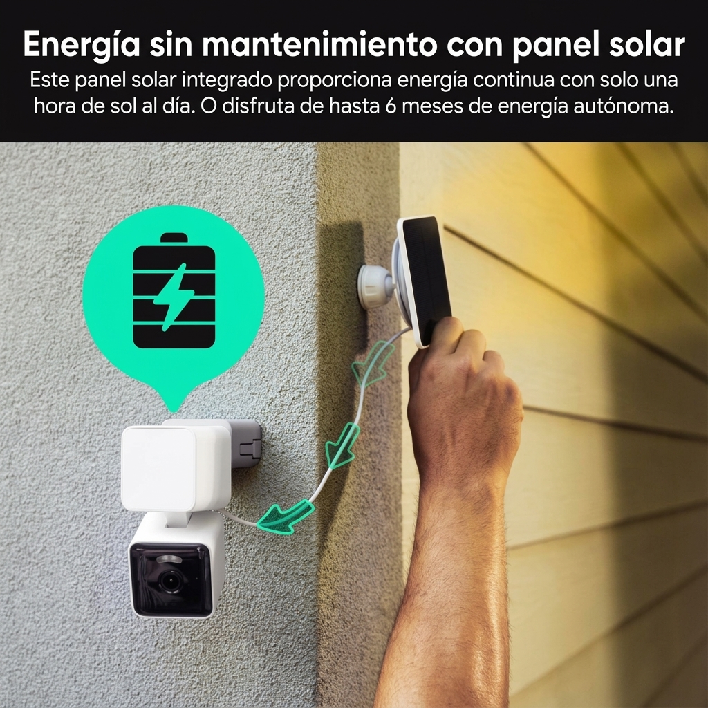 Cámara de Vigilancia Exterior Solar 2K, Inalámbrica con Visión Nocturna a Color, Seguimiento Inteligente con IA, Giro 360°, PTZ, WiFi e IP65, Cámara de Seguridad para Jardín, Patio, Garaje y Hogar
