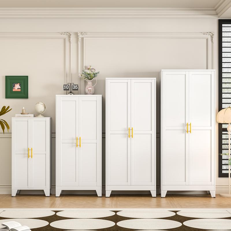 Armario de Almacenamiento de Metal con 2 Puertas, Estantes Ajustables y Tiradores Dorados, Gran Capacidad para Organizar Cocina, Despensa, Baño, Lavadero, Comedor, Salón y Oficina, Mueble Multiusos Moderno