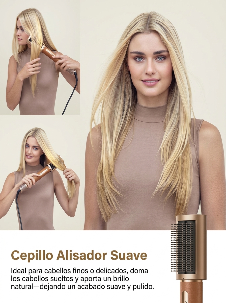 Moldeador de Pelo 7 en 1, Secador y Rizador Multifunción con Secado Rápido, 220-240 V, 50-60 Hz, 2 Barriles para Rizar, Cepillo Alisador, Cepillo para Dar Volumen y Suavizar, Herramienta de Peinado Multifunción para Crear Rizos, Ondas, Volumen y un Acabad
