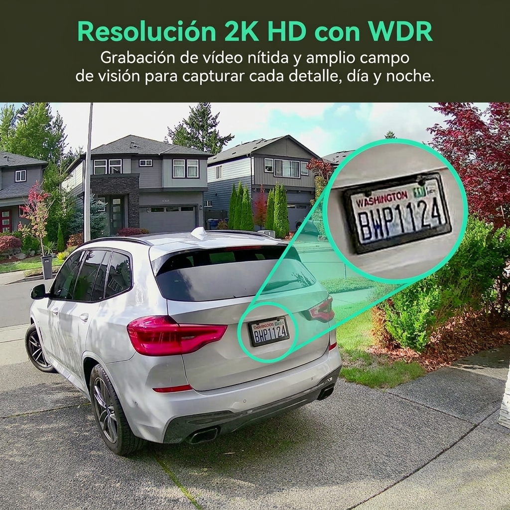 Cámara de Vigilancia Exterior Solar 2K, Inalámbrica con Visión Nocturna a Color, Seguimiento Inteligente con IA, Giro 360°, PTZ, WiFi e IP65, Cámara de Seguridad para Jardín, Patio, Garaje y Hogar