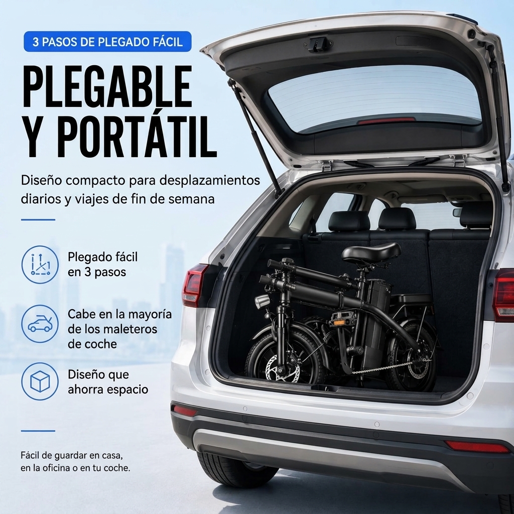 Bicicleta eléctrica plegable para adultos: bicicleta eléctrica compacta para desplazamientos urbanos con una potencia máxima de 1000 W y una autonomía de 35 a 50 km, 3 modos de conducción para facilitar los desplazamientos diarios y la circulación por las