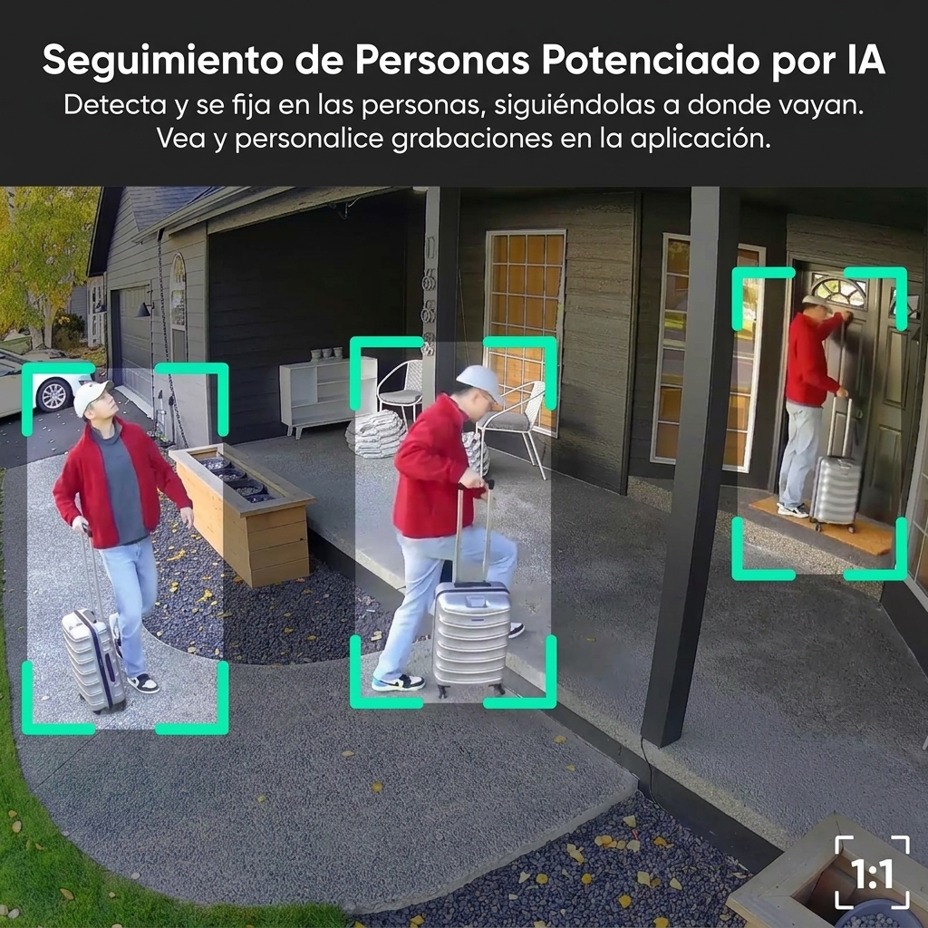 Cámara de Vigilancia Exterior Solar 2K, Inalámbrica con Visión Nocturna a Color, Seguimiento Inteligente con IA, Giro 360°, PTZ, WiFi e IP65, Cámara de Seguridad para Jardín, Patio, Garaje y Hogar