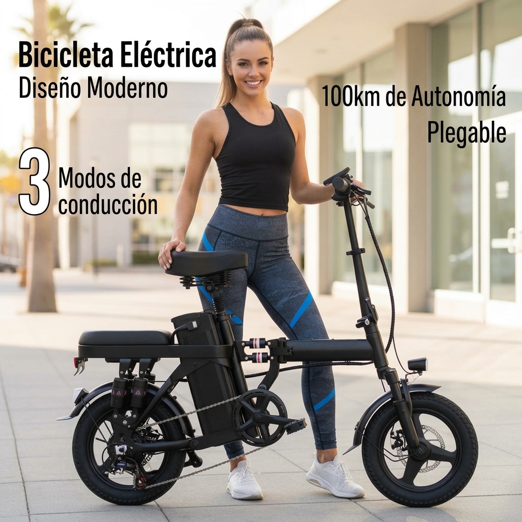 Bicicleta eléctrica plegable todoterreno de 500 W para adultos: batería recargable de 48 V y 15 Ah, suspensión de 14 niveles, frenos de disco dobles, certificación UL2849, autonomía de hasta 100 km (trayectos urbanos de 25-35 km).