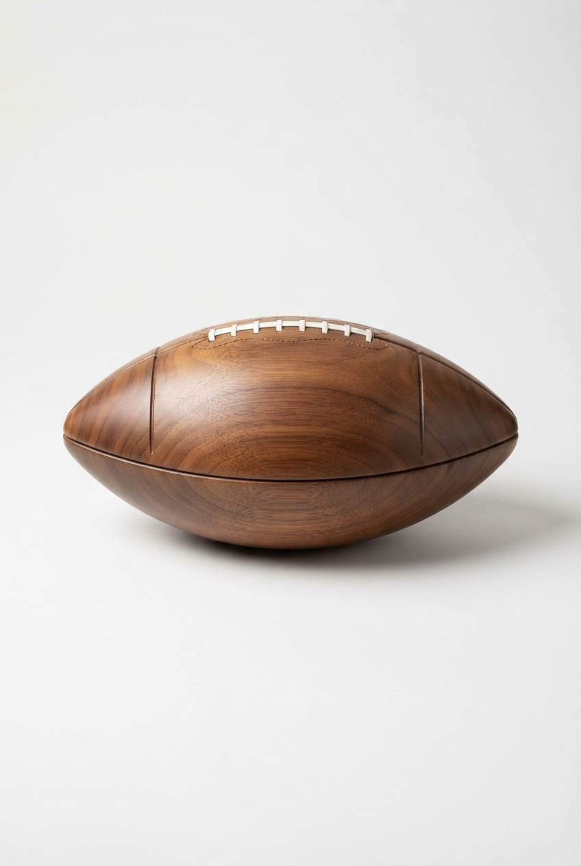 Brown wooden football field serving tray