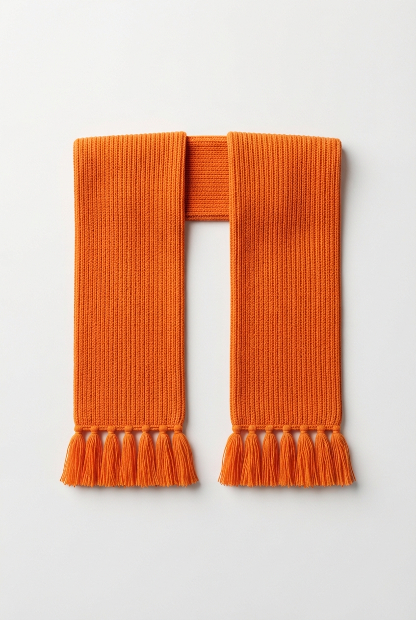 Orange football fan scarf with bold stripes on neutral background
