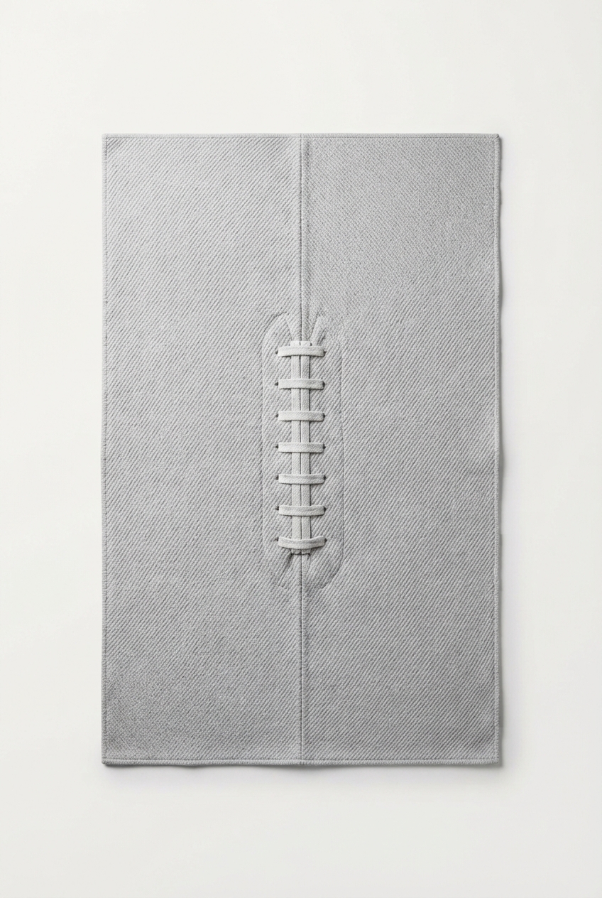 Light gray football-themed throw blanket folded on neutral background