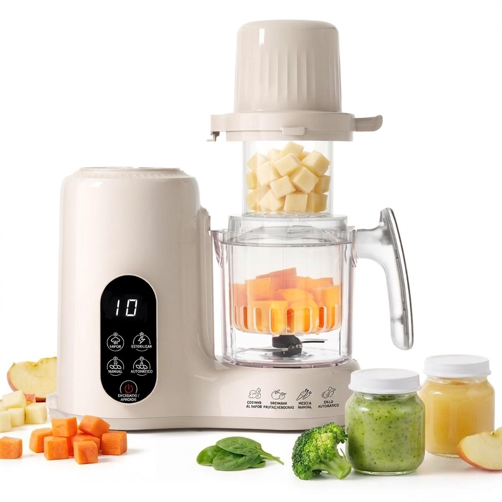 Máquina para preparar y procesar alimentos para bebés con cesta de vapor | Vaporera, batidora y máquina para hacer purés caseros | Vaporización, batidora y molinillo automáticos | Sin BPA | Para bebés de 6 meses en adelante