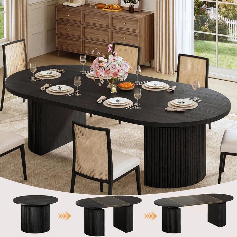 Mesa de Comedor de 180 cm para 6-8 Personas, Diseño Ovalado con Base de Listones de Madera, Mesa Moderna para Cocina, Salón o Comedor