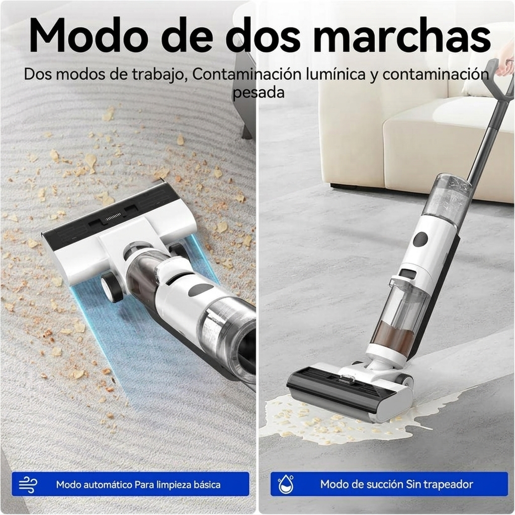 Aspiradora inalámbrica para sólidos y líquidos: fregadora de suelos inalámbrica para sólidos y líquidos, compatible con limpieza de bordes de 6 mm, autolimpiante, depósito de agua de 850 ml y función antienredos, adecuada para suelos duros y para limpiar 
