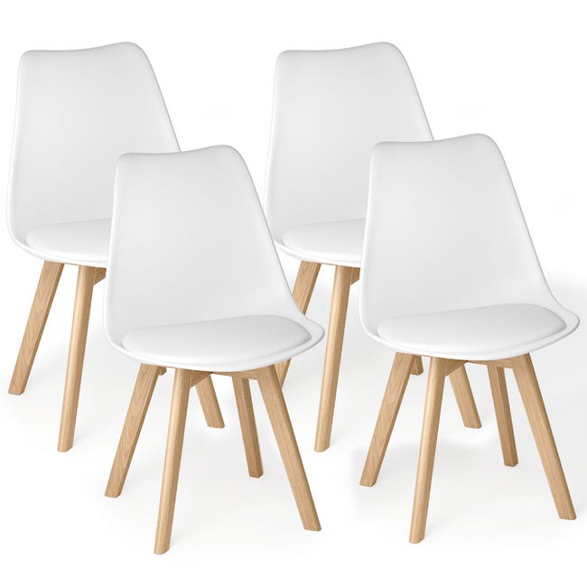 Pack de 4/6 Sillas de Comedor Acolchadas, Diseño Nórdico Tipo Tulipán, Carcasa de Polipropileno con Cojín de Polipiel y Patas de Madera de Haya