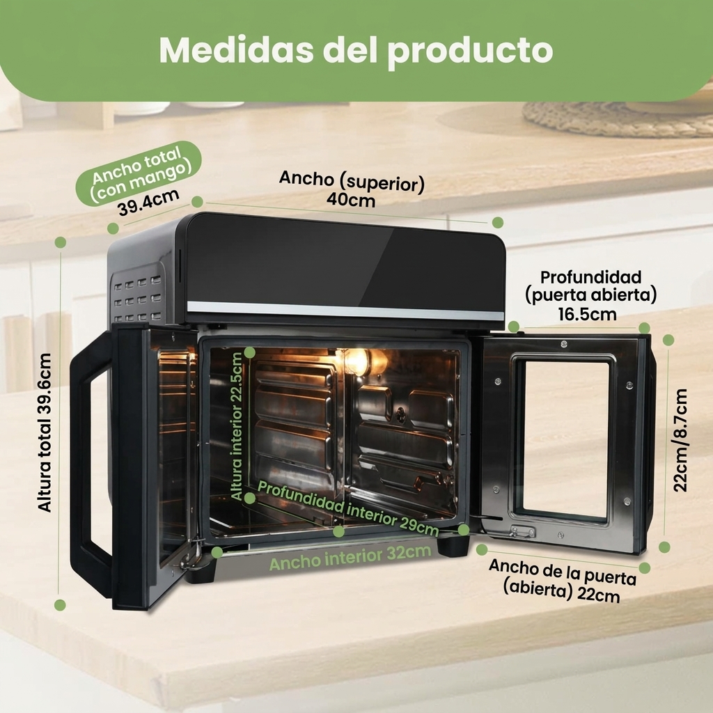 23L nuevo freidor de aire con cesta doble 2600W, mini horno de aire 23 litros, freidora de aire con pantalla táctil LED, 15 programas preestablecidos, 11 accesorios y 1 libro de recetas