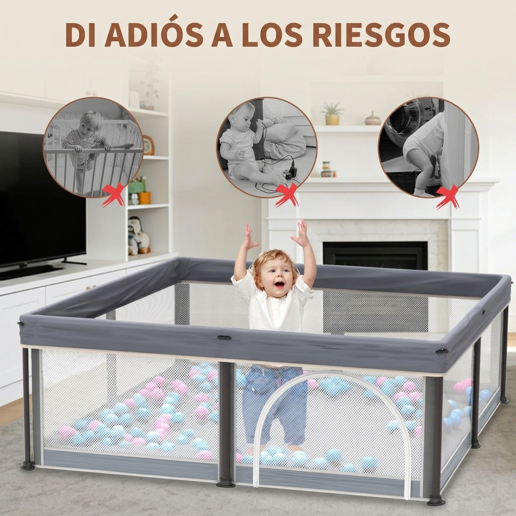 Parque infantil plegable para bebés con alfombra de 50"x50", parque infantil para bebés y niños pequeños con puerta transpirable, parque infantil plegable de viaje con 50 pelotas de agua, parque infantil de suelo.