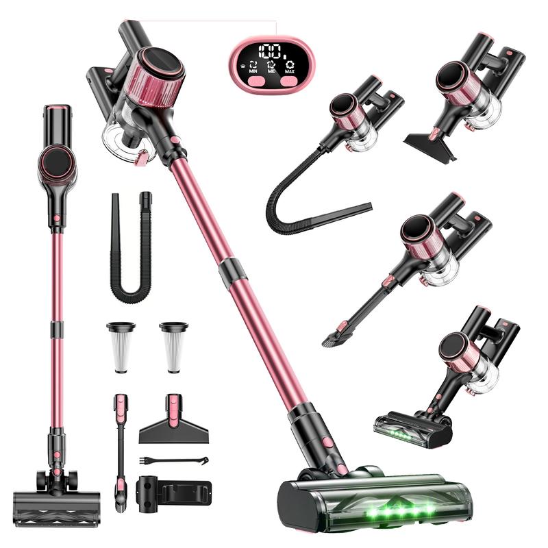 Aspiradora sin cable, recargable e inalámbrica, potente succión, ligero, pantalla LED, 3 modos de succión, batería desmontable, para suelos duros, alfombras y pelo de mascotas