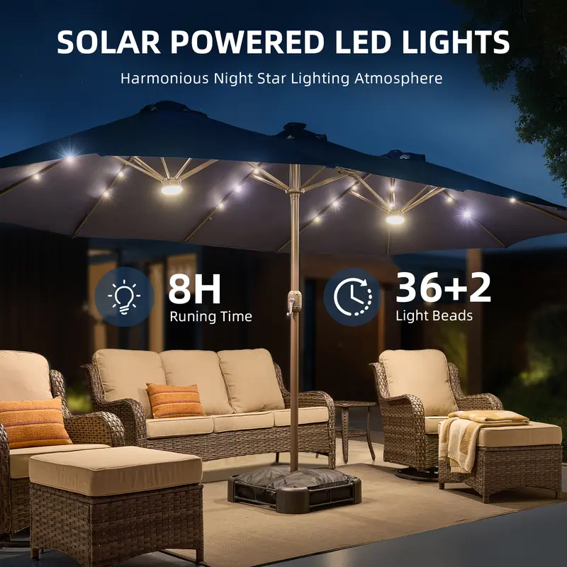 Sombrilla de patio de 15 pies con base: impermeable y ajustable-Envío gratis