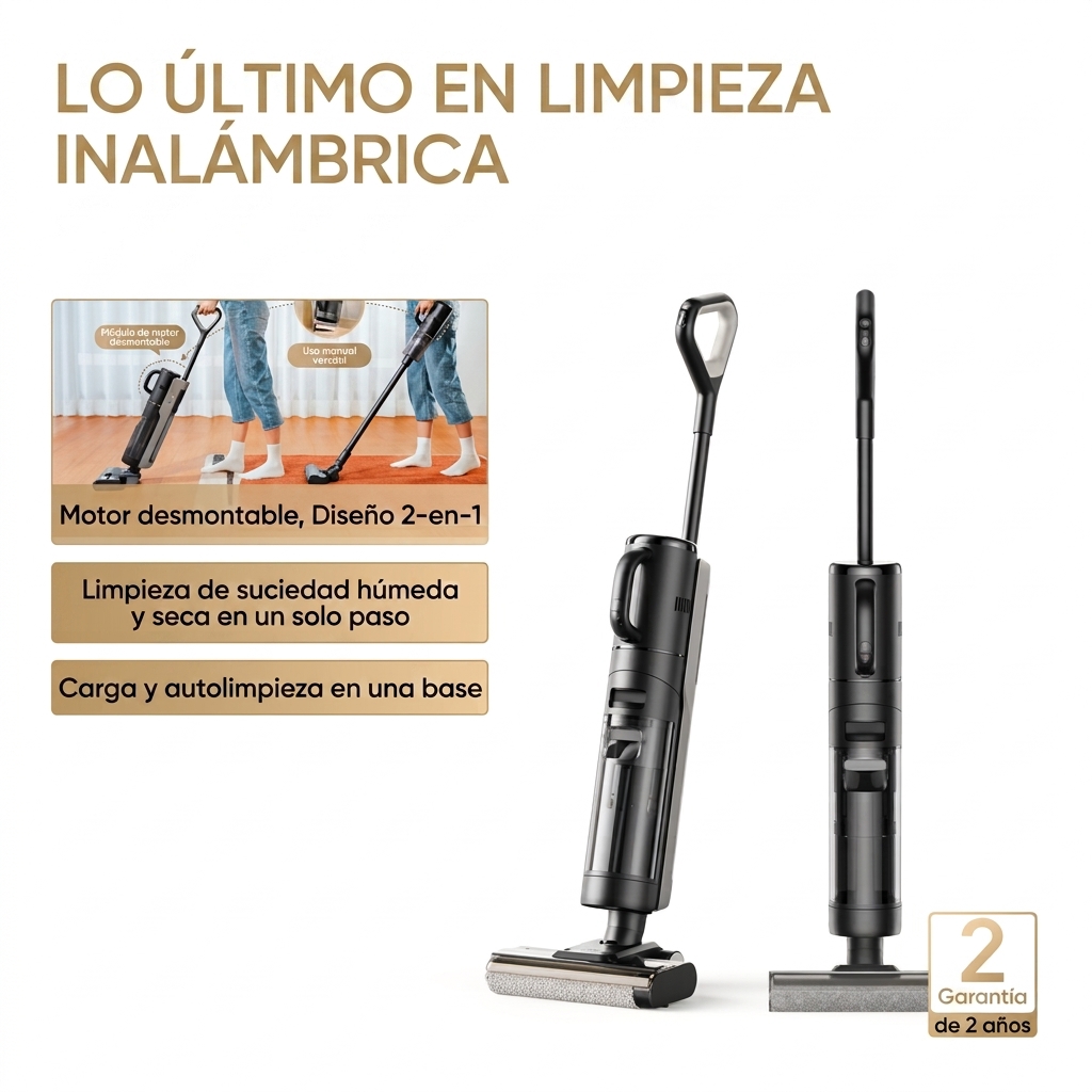 Aspiradora para sólidos y líquidos, aspiradora y fregona inalámbrica combinadas, con función de limpieza automática, limpiador de suelos inalámbrico apto para suelos duros, aspiradora para sólidos y líquidos con limpieza de bordes, temporada de regreso a 