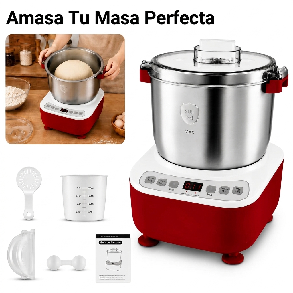Máquina para Hacer Masa de Pizza y Pan, Amasadora Eléctrica 7L con Función de Fermentación, Bol de Acero Inoxidable 304, Tapa Extraíble y Panel Táctil, Ideal para Pizza Casera**