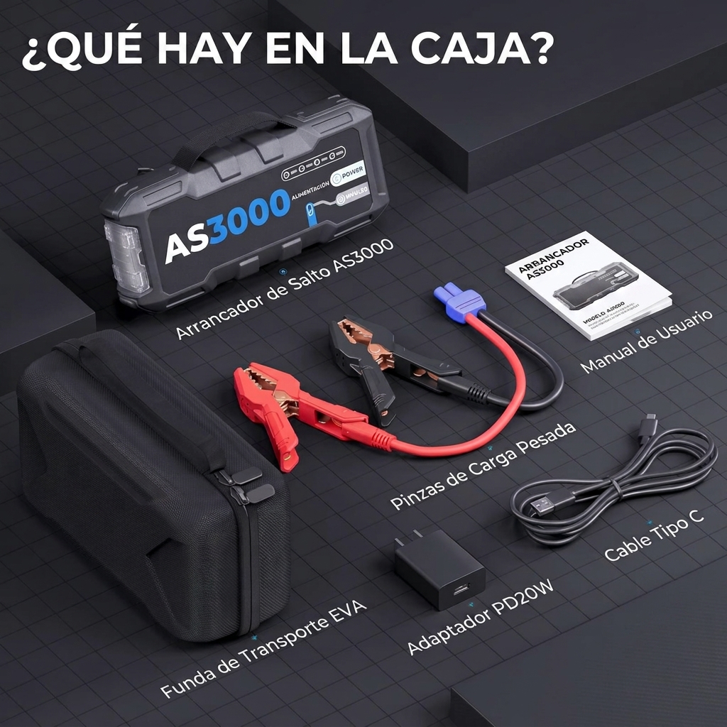 Arrancador de Coches, 24000mAh 3000A Arrancador de Baterias de Coche de Gasolina hasta 9L o 7L de Diésel