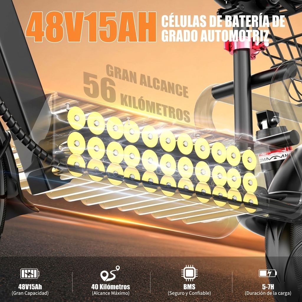 Patinete Eléctrico con Asiento para Adultos, Motor de hasta 1000W, Batería 48V 15Ah, Velocidad Máxima 40 km/h, Autonomía de hasta 56 km, Plegable y Portátil, con Cesta Trasera, Ideal para Compras, Recados, Paseos y Transporte Diario