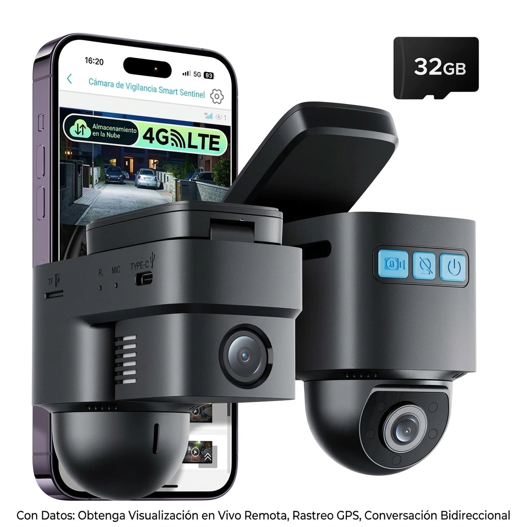 Cámara de Seguridad para Coche 4G LTE sin Suscripción, Vista Remota en Tiempo Real, GPS, Monitorización 24/7, Alertas Inteligentes y Grabación en la Nube