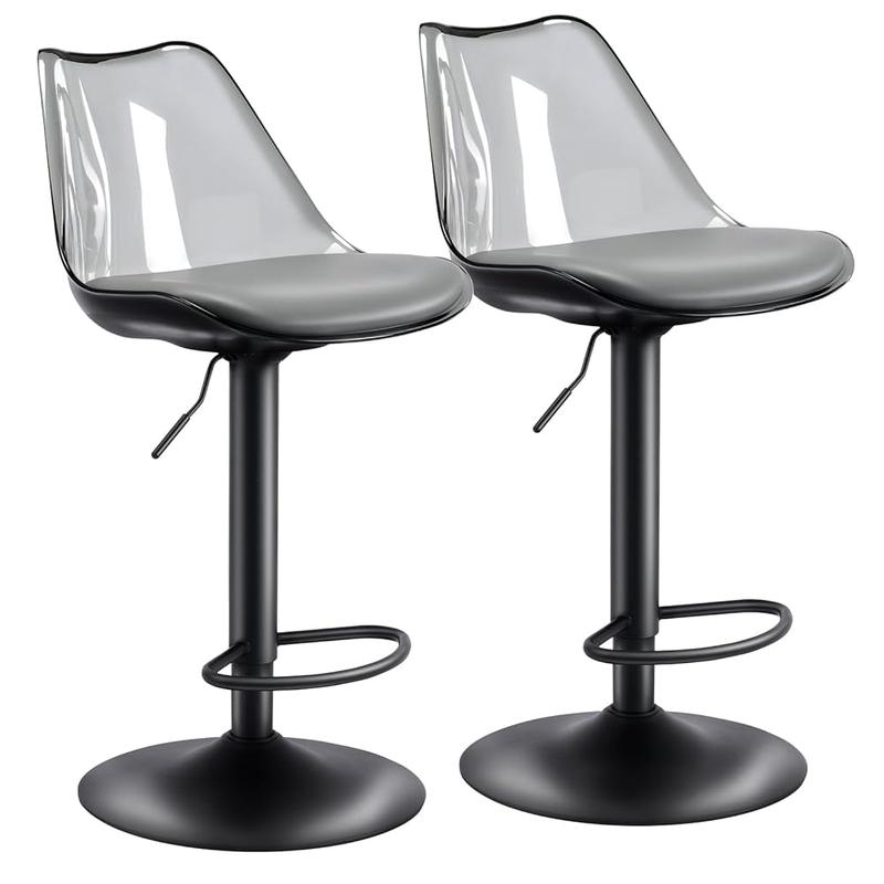 Juego de 2 taburetes de bar de acrílico transparente: giratorios y ajustables