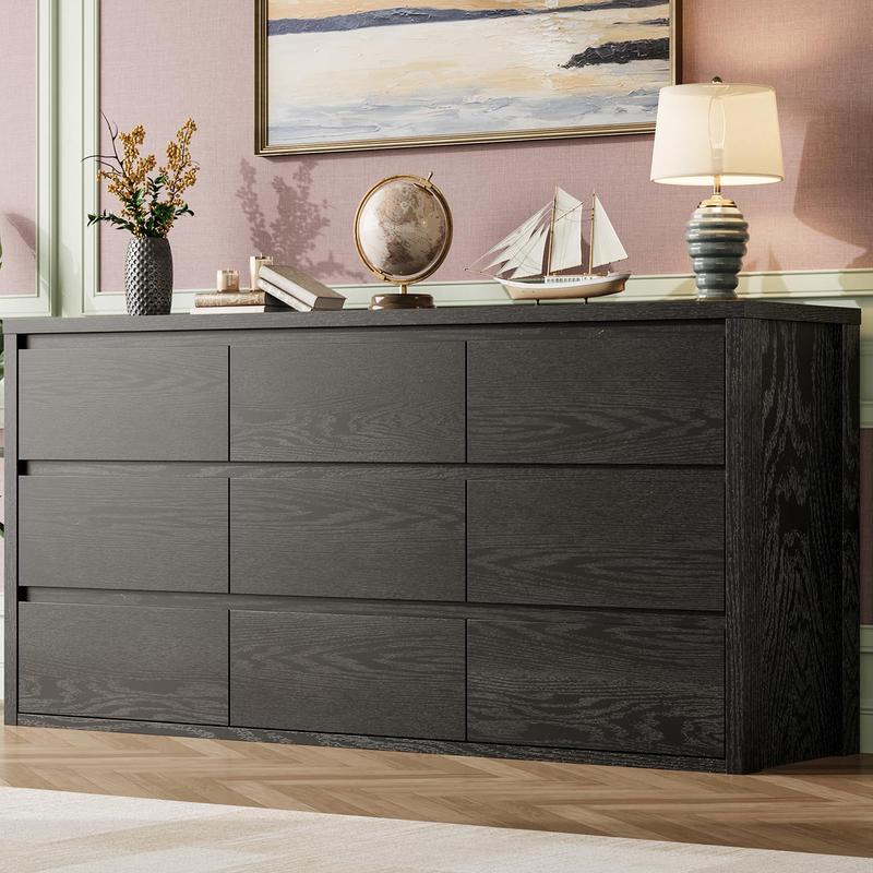 Cómoda de 7 cajones para dormitorio, amplio baúl de madera sin tiradores, moderno armario de almacenamiento para sala de estar o recibidor.
