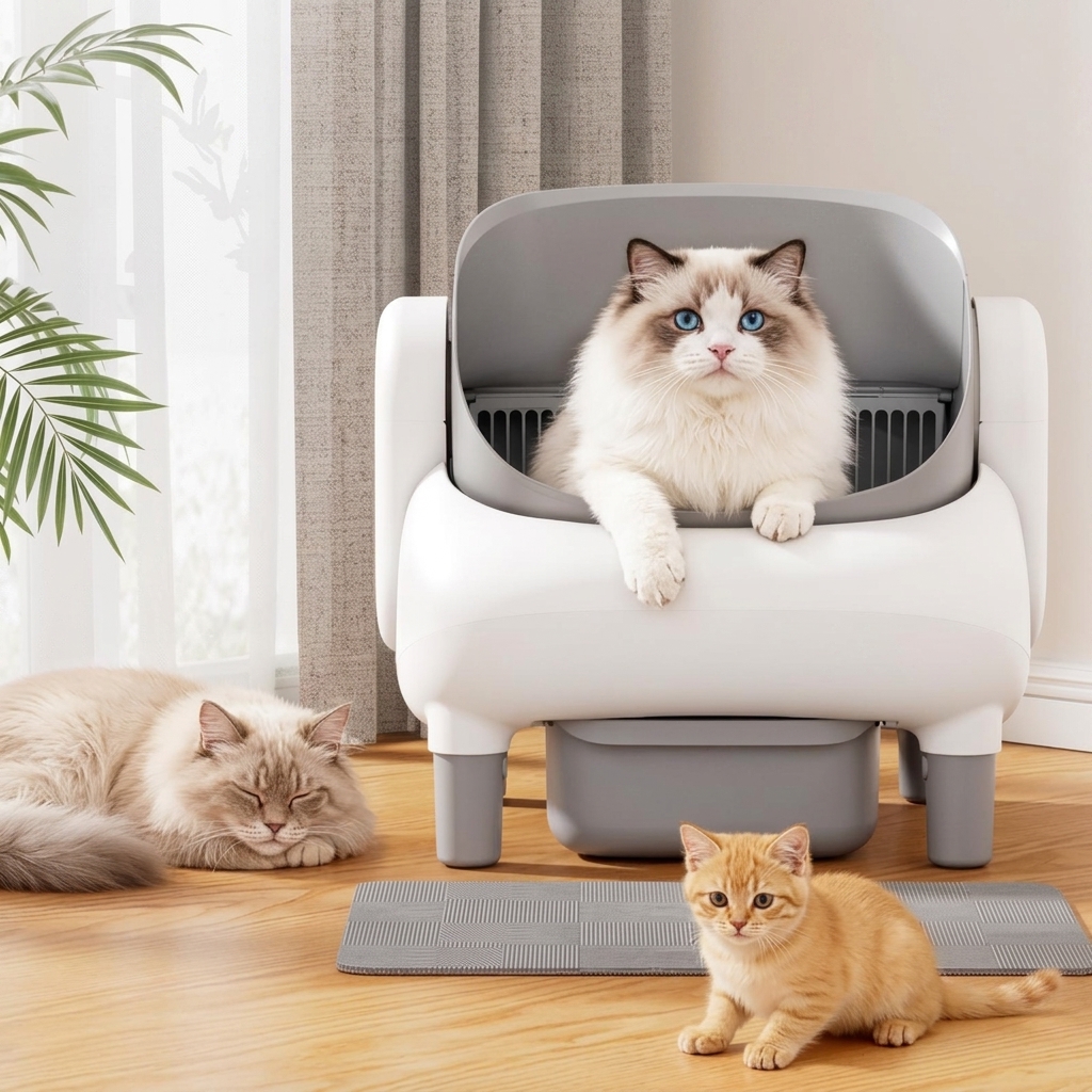 Arenero automático inteligente autolimpiable de tipo abierto (apto para hogares con varios gatos): doble tecnología de seguridad, funcionamiento silencioso, compatible únicamente con WiFi de 2,4 GHz, control mediante aplicación, diseño que bloquea los olo