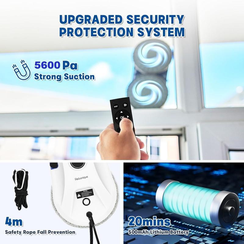 Robot Limpiacristales Inteligente con Pulverización Ultrasónica Automática Succión 5600Pa Control Remoto y Detección de Bordes para Ventanas y Espejos