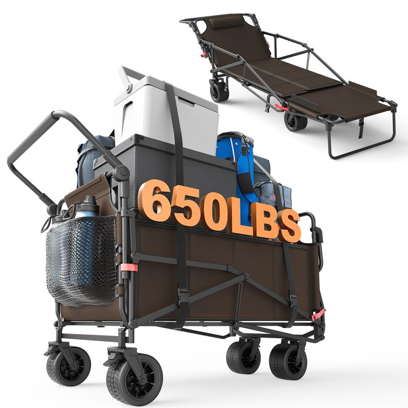LEVELEVE Sturdy 2-in-1 Alloy Steel Heavy Duty Shopping Cart & Chair - 650LBS Capacity, Adjustable Backrest, All-Terrain Collapsible Foldable Rolling Trolley for Camping, Groceries, Shopping Carts, Heavy Duty Cart