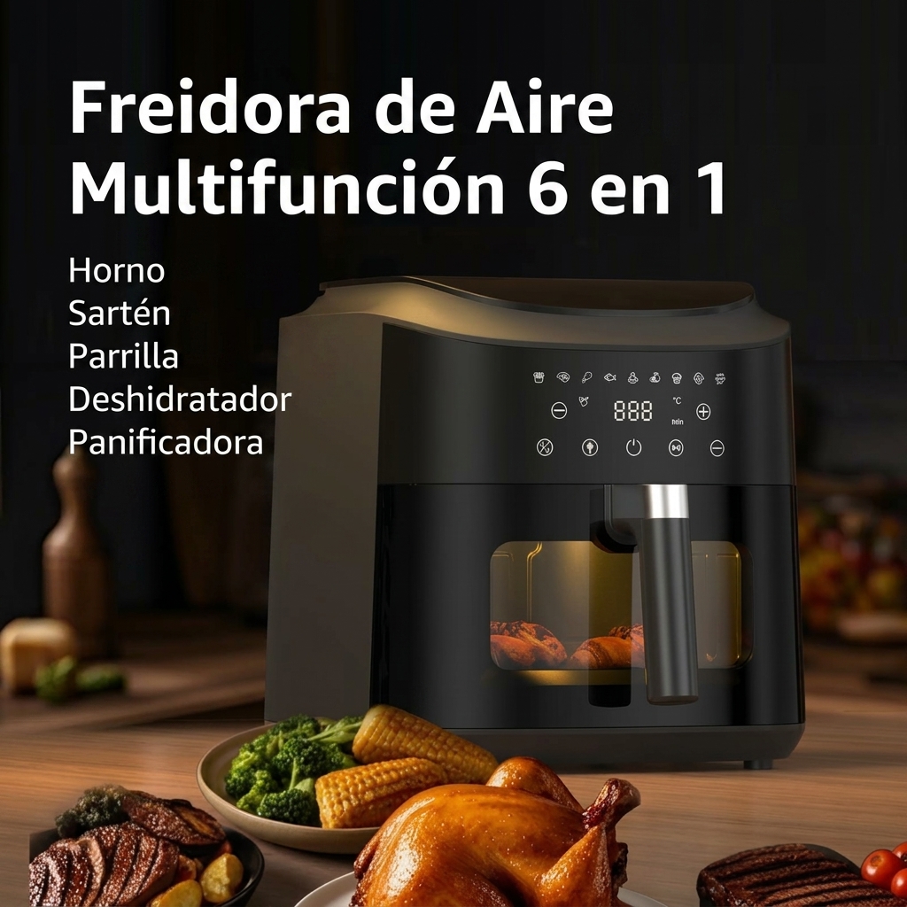Freidora de aire potente de 9 L (XXL) con ventana transparente - Freidora de aire de 2350 W con circulación de aire a 360°, 9 programas automáticos