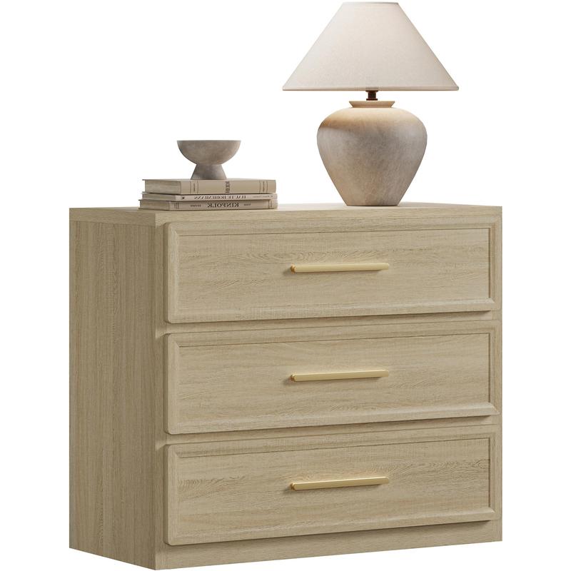 Mesita de noche extragrande, mesita de noche alta con 3 cajones, estilo moderno, tiradores dorados, adecuada para dormitorios, sofás, oficinas, residencias estudiantiles y decoración del hogar.