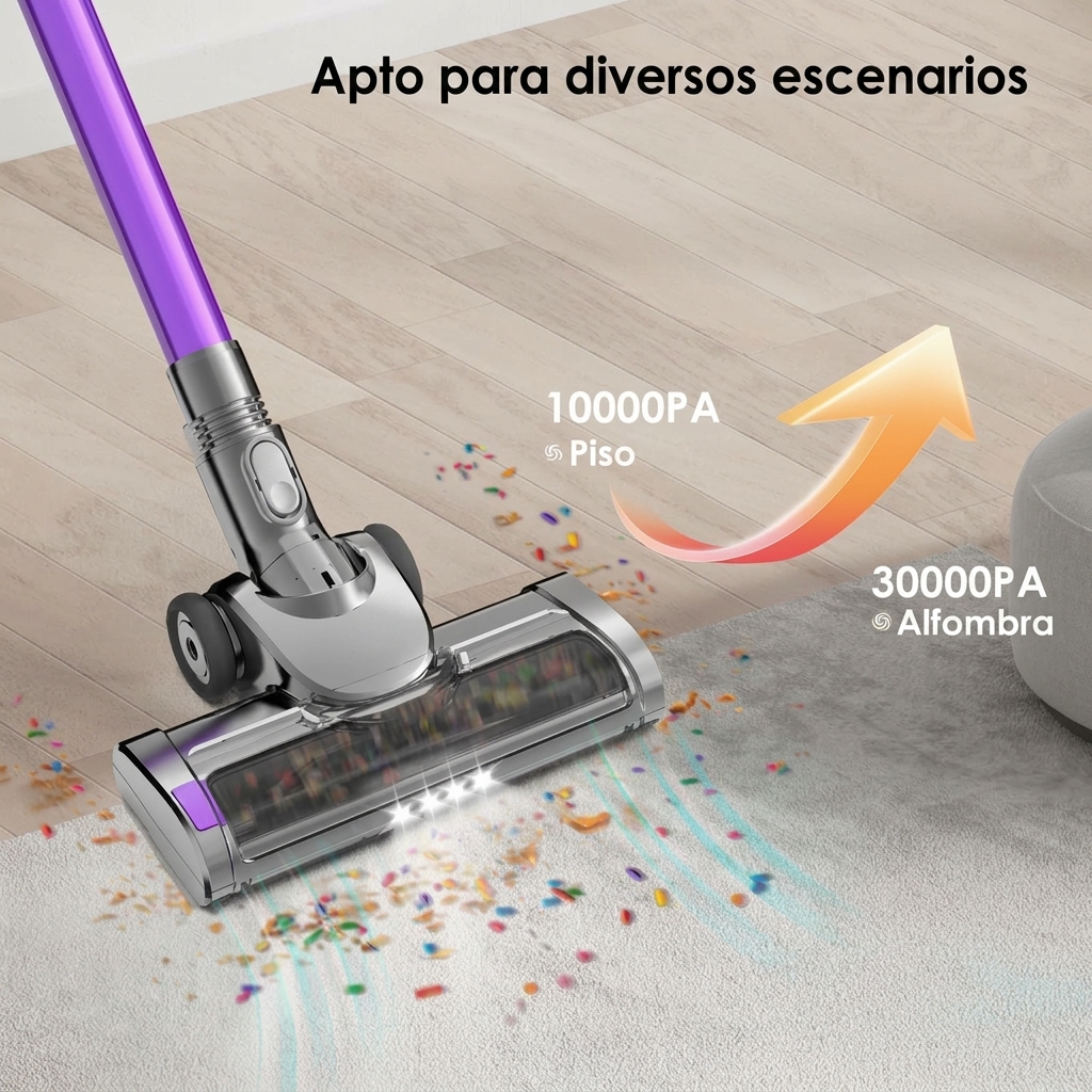 Aspiradora inalámbrica 6 en 1, potente succión, hasta 55 minutos de autonomía, equipada con pantalla inteligente y cabezal de cepillo antienredos.