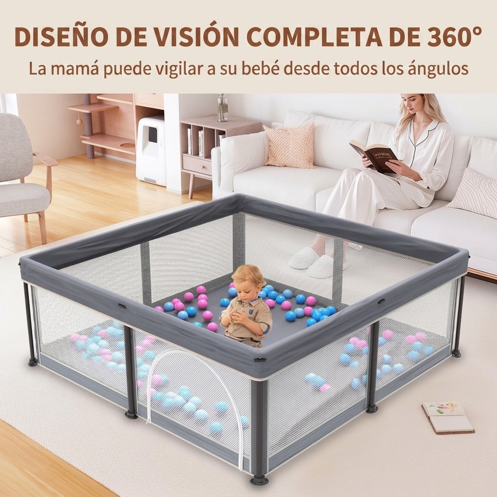 Parque infantil plegable para bebés con alfombra de 50"x50", parque infantil para bebés y niños pequeños con puerta transpirable, parque infantil plegable de viaje con 50 pelotas de agua, parque infantil de suelo.