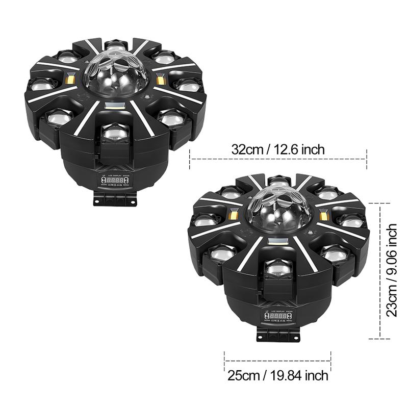 Cabeza móvil de DJ de 240 W con 8 brazos (luz de escenario RGBW), compatible con DMX-512 y control por voz: perfecta para fiestas, bodas y todo tipo de eventos.