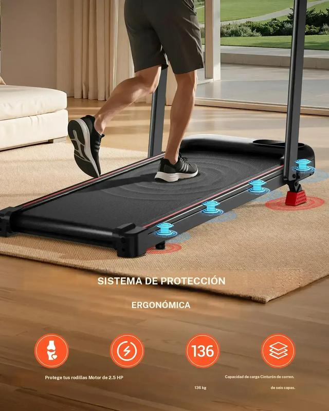 Cinta de correr plegable e inclinable, 6 en 1, motor con silencioso, carga máxima de 15% kg, 136