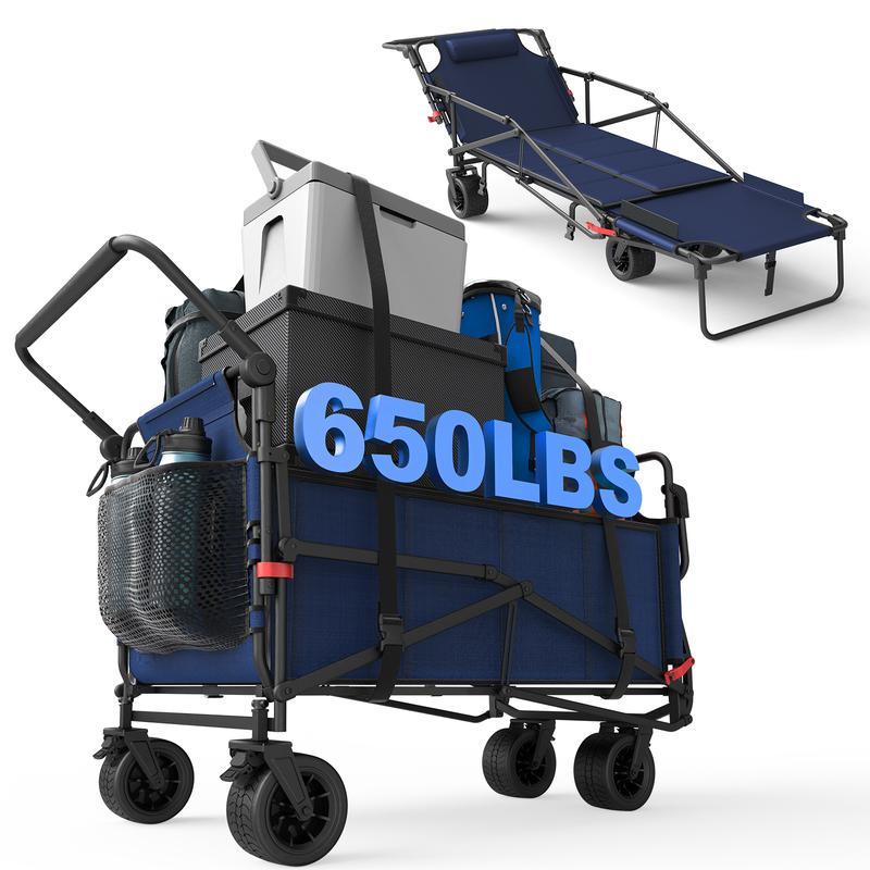 LEVELEVE Sturdy 2-in-1 Alloy Steel Heavy Duty Shopping Cart & Chair - 650LBS Capacity, Adjustable Backrest, All-Terrain Collapsible Foldable Rolling Trolley for Camping, Groceries, Shopping Carts, Heavy Duty Cart