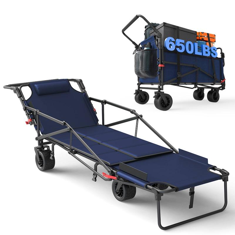 LEVELEVE Sturdy 2-in-1 Alloy Steel Heavy Duty Shopping Cart & Chair - 650LBS Capacity, Adjustable Backrest, All-Terrain Collapsible Foldable Rolling Trolley for Camping, Groceries, Shopping Carts, Heavy Duty Cart