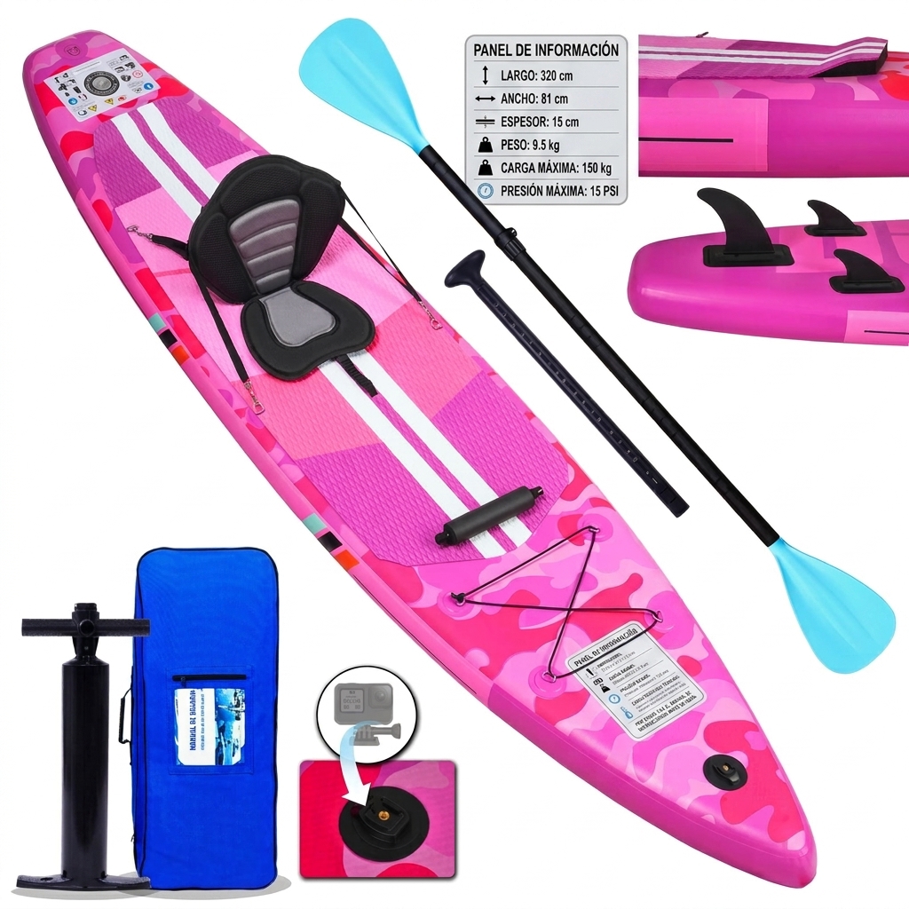 Tabla de paddle surf hinchable (SUP), set con accesorios completos, 330 x 76 x 15 cm, capacidad de carga hasta 150 kg