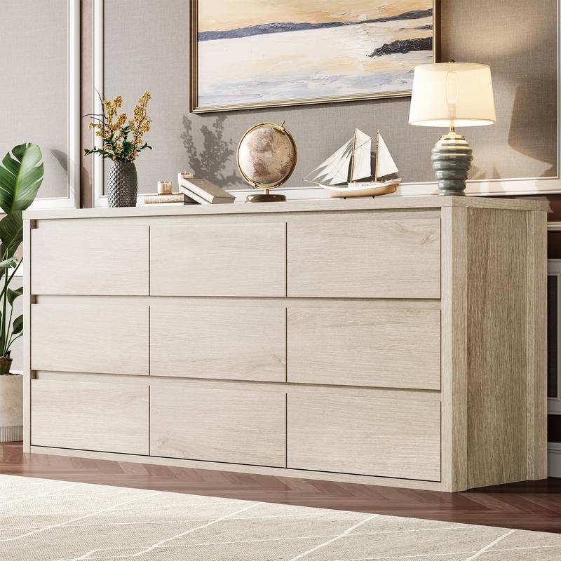 Cómoda de 7 cajones para dormitorio, amplio baúl de madera sin tiradores, moderno armario de almacenamiento para sala de estar o recibidor.