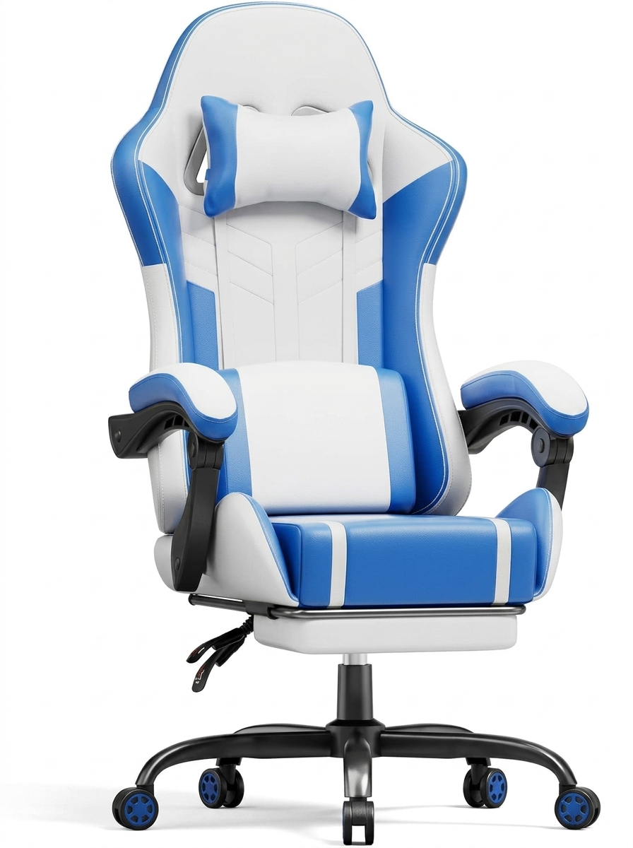 Silla Gaming con Masajeador, Silla Gamer con Cojín Lumbar Masajeador y Reposapiés, Sillón Gamer Ergonómica Altura Ajustable, Cadeira Gaming Negro y Verde