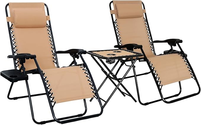 Pack 2 Tumbonas Plegables Reclinables con Mesita Plegable - Sillas de Exterior para Jardín, Playa, Piscina y Terraza