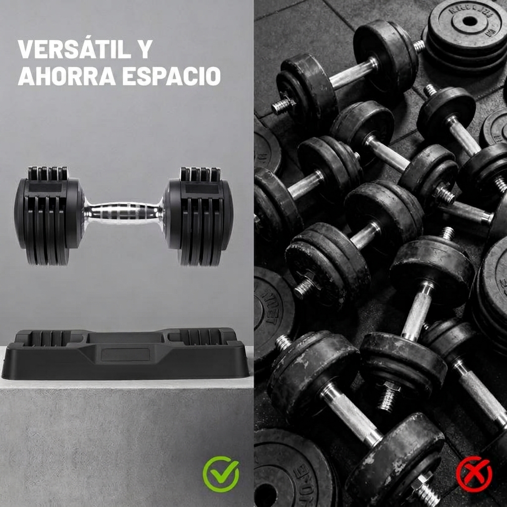 Mancuernas ajustables 5 en 1 con ajuste rápido de una mano y cierre rápido, pesos libres con mango antideslizante, revestimiento premium de TPU para gimnasio en casa y entrenamiento completo