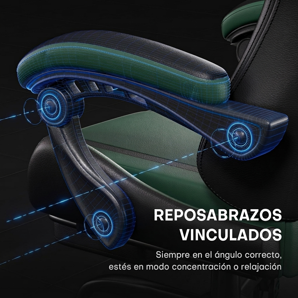 Silla Gaming con Masajeador, Silla Gamer con Cojín Lumbar Masajeador y Reposapiés, Sillón Gamer Ergonómica Altura Ajustable, Cadeira Gaming Negro y Verde