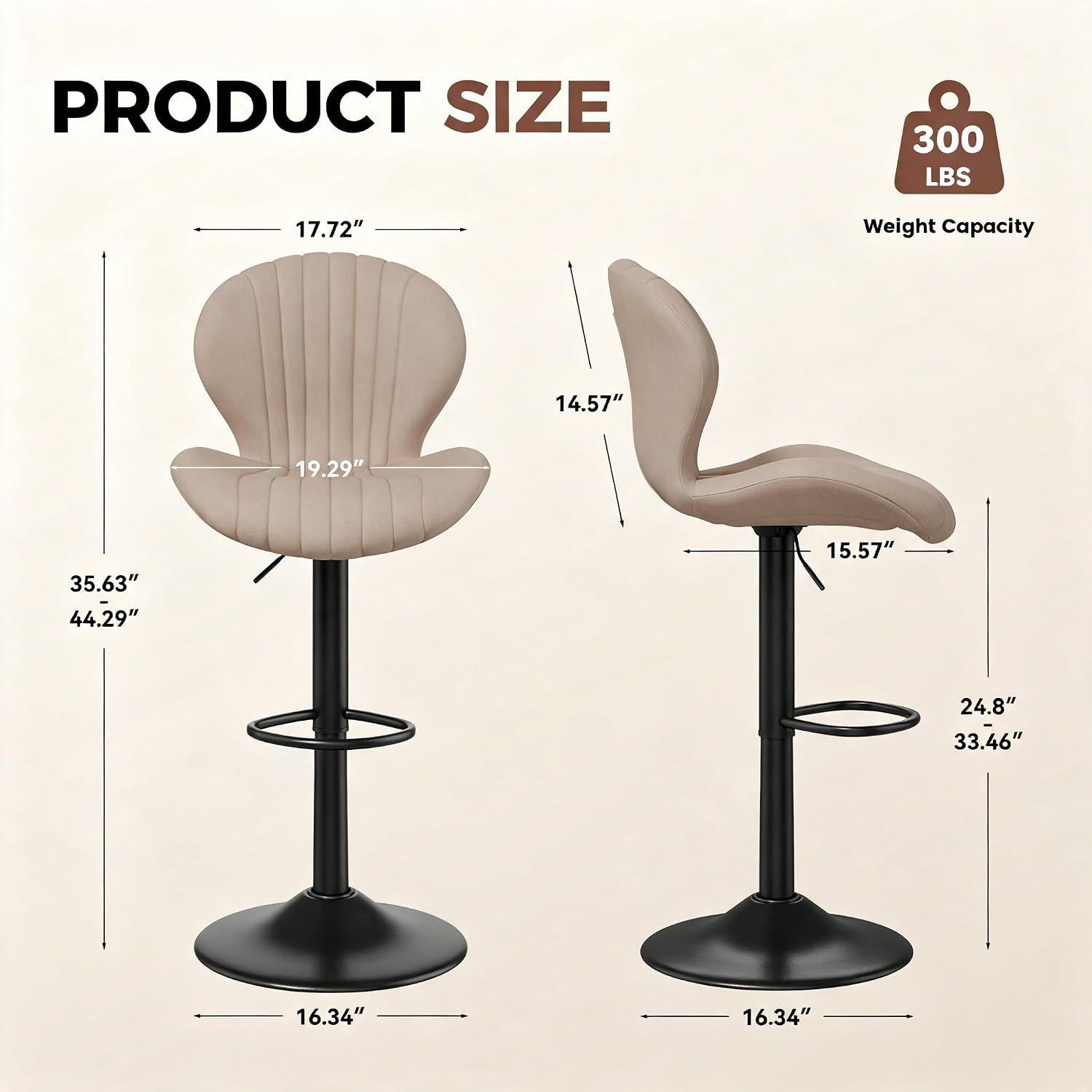 Set de 2 taburetes de bar modernos giratorios, con respaldo alto, montaje fácil en 3–5 minutos para barra, cocina y comedor, color beige