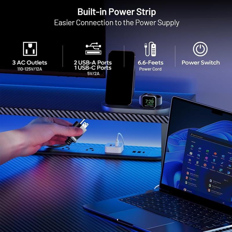 Mesa de juego multifuncional con 5 enchufes y luces LED; escritorio para juegos de ordenador con soporte para monitor; escritorio ergonómico de fibra de carbono para juegos; escritorio para oficina en casa con portavasos, gancho para auriculares y alfombr